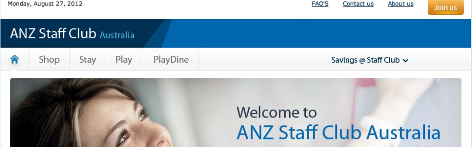 Screen shot of the ANZ Staff Club Portal